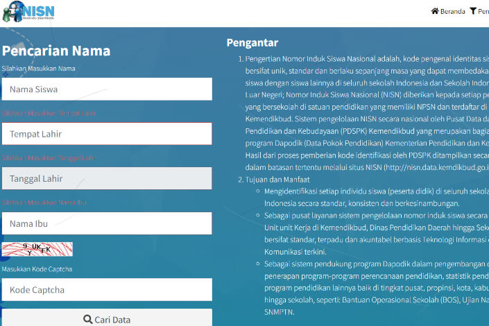 Cara Cek NISN Siswa Online Berdasarkan Nama